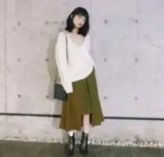 CLANE WOOL TRAPEZE SKIRT 38 カーキ