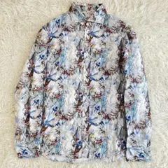 【レア】ハイストリート　長袖シャツ　リネン　麻　総柄　花柄　ホリゾンタル　白　Ｌ