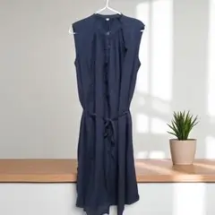 ネイビー ノースリーブシャツワンピース