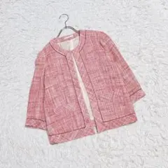 【Simplicite】ノーカラージャケット 麻混 ツイード 七分袖 日本製