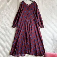 MULHOUSE ミュルーズ　L 花柄　ロングワンピース 春　長袖　赤紫