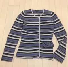 本物 ルイヴィトン ノーカラー ボーダー ニット ジャケット カシミヤ混 M