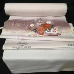 M-375 着物 反物 正絹 金彩 花柄