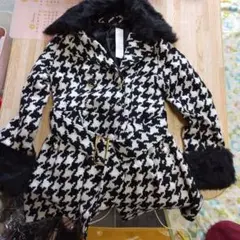 夢展望ファー付千鳥柄コート新品未使用品