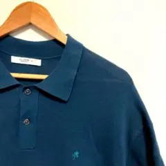 XL OLZEN メンズポロシャツ　ネイビー　ブルー　紺　裾リブ付