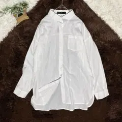 【L】ロング丈シャツ 前後差スリット ゆったりシルエット 体型カバー 白 長袖