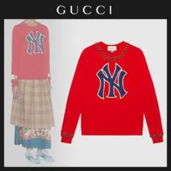 GUCCI☆18FW!NYヤンキースコラボ!ビジューNYパッチウールニット美品