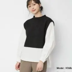 GU　ジーユーダブルフェイススリーブコンビネーションプルオーバー　シャツブラウス
