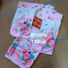 ピンク花柄浴衣　サッカー地　綿100% 120