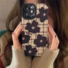 チェック柄 スマホケース 【新入荷】 新品 お花 iPhone14 韓国