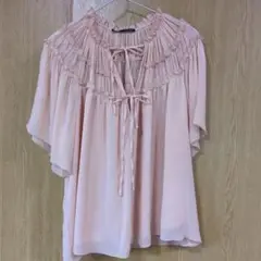 ZARA フリル付きピンクブラウス M