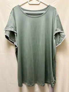 レディース　トップス　コントラストトリム　花びらスリーブ　Tシャツ　タグ付き