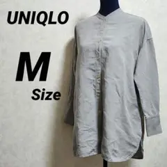 ユニクロ バンドカラーシャツ ロング丈 グレー M