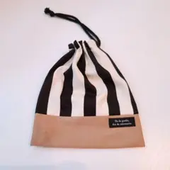 コップ入れ・コップ袋・巾着★ハンドメイド　タグ有り　ストライプ柄⑤