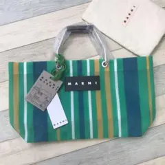 MARNI マルニフラワーカフェ ストライプ ミニトートバッグ スペアミント
