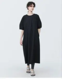 無印良品　涼感 プルオーバー 半袖ワンピース　黒　ＸＬ