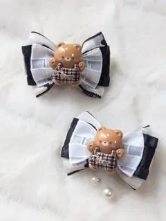クマのリボンヘアクリップ 2個セット
