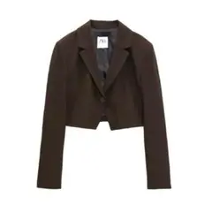 ZARA クロップドチェックブレザー ブラウン M
