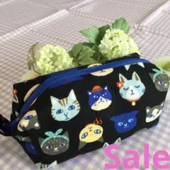 【特価】人気の可愛い　猫柄　キャラメルポーチ　ボックスポーチ　ハンドメイド♡ B