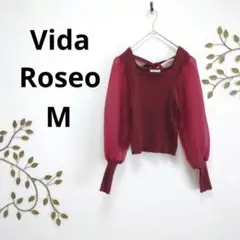 【Vida Roseo】 切替カットソー　M　赤系　パフスリーブ　シフォン袖