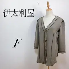 【オシャレ】伊太利屋 イタリヤ デザインカーディガン カーキ F