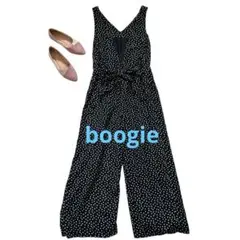 【boogie】M Vネックオールインワン サロペット　ブラック　ドット柄