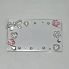 No.107 ♡ピンク×ホワイト♡デコ名札ケース ウィッシュコア りぼん