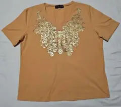 エヴェックスバイクリッツア オレンジ Vネック Tシャツ 金色刺繍 ストーン