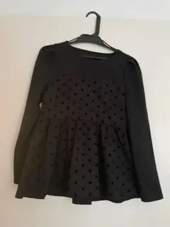 Plechu ドット柄 ブラック 長袖 Tシャツ