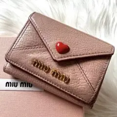 MIU MIU マドラスラブ 本革 三つ折り財布 ピンク ゴールド金具