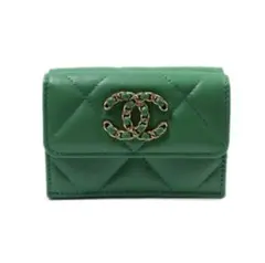 最終値下げ◆新品◆ CHANEL 3つ折財布 グリーン ゴールド ココマーク