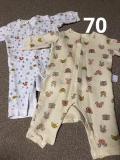 ユニクロ キルティングロンパース カバーオール 2枚セット 70cm ②