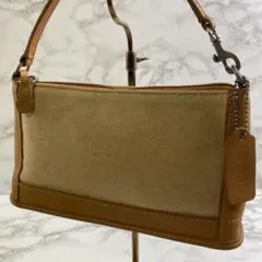COACH コーチ 帆布 キャンバス×本革 レザー ミニ ハンドバッグ