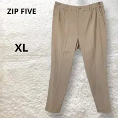 ジップファイブ テーパードパンツ ウエストゴム&紐 ストレッチ ベージュ XL