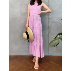 eimy istoire シアースカートノースリーブニットワンピース ラベンダー