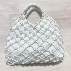 美品　グリーンレーベルリラクシング 　メッシュ　ミニ編みバッグ　白
