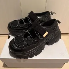 【試着のみ新品】厚底スニーカーサンダル 24cmブラック メッシュ スポーティ