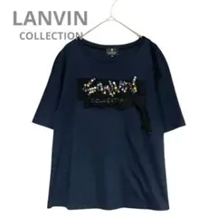 極美品 ランバンコレクションLANVIN ビジュー Tシャツ ネイビー M