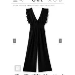 GRL Vネックラッフルワイドオールインワン　ブラック