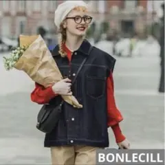 【美品】BONLECILL オーバーデニムベスト ネイビー