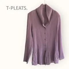T-PLEATS. 【M】プリーツブラウス　藤色　肩パッド　ショールカラー　化繊