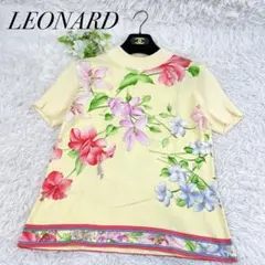 美品　レオナール　ハイネック　カットソー　半袖　花柄　フラワーモチーフ
