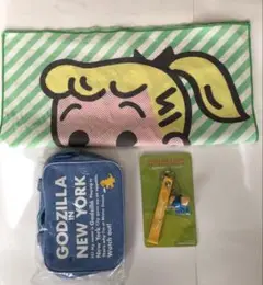 ミスドオサムグッズ　GODZILLAポーチ＆ストラップ&ランチクロス レア品