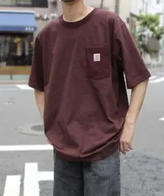 カーハート ボルドー ストライプ Tシャツ Lサイズ