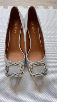 【美品】結婚式　ビシューバックル パンプス ポインテッドトゥ 24.5