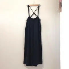 ◉GU　2wayストラップサロペットワイドパンツ　黒　無地　ストラップ調節　XL