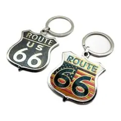ルート66 ROUTE66 メタルキーリング アメリカ雑貨 お土産 ２色セット