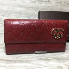 GUCCI GGシマレザー レッド系 ラブリーハート 長財布