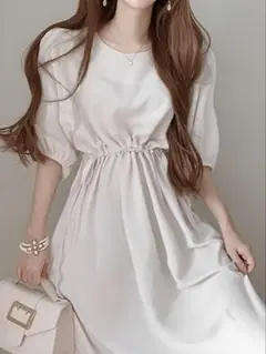 Girly Doll ラウンドネックパフスリーブサイドリボンワンピース