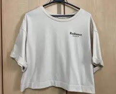 emsクリームベージュ系　カジュアル五分袖Tシャツ　ゆったりレディースF